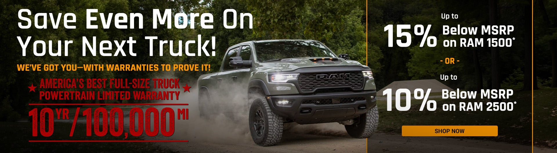 Up to 15% off MSRP on RAM 1500 Rebel, Limited, and Tungsten*