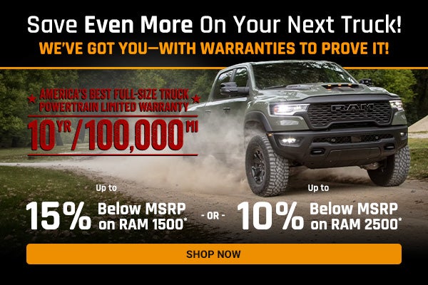 Up to 15% off MSRP on RAM 1500 Rebel, Limited, and Tungsten*
